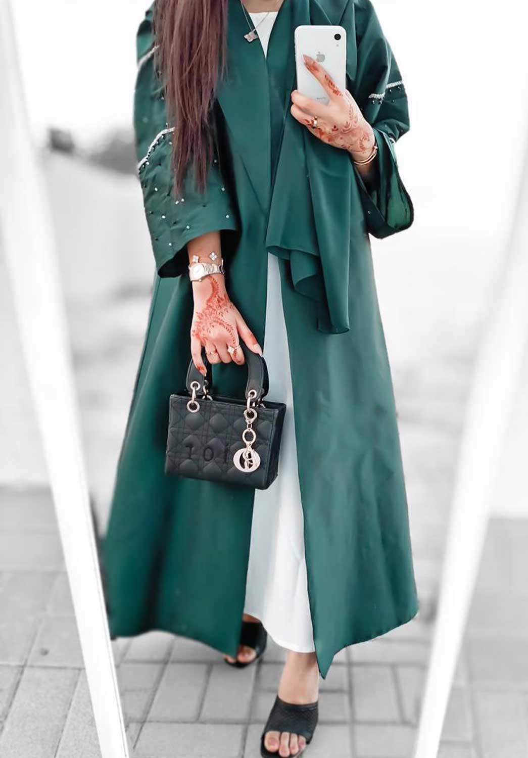 MOiSTREET Green Taffeta Abaya