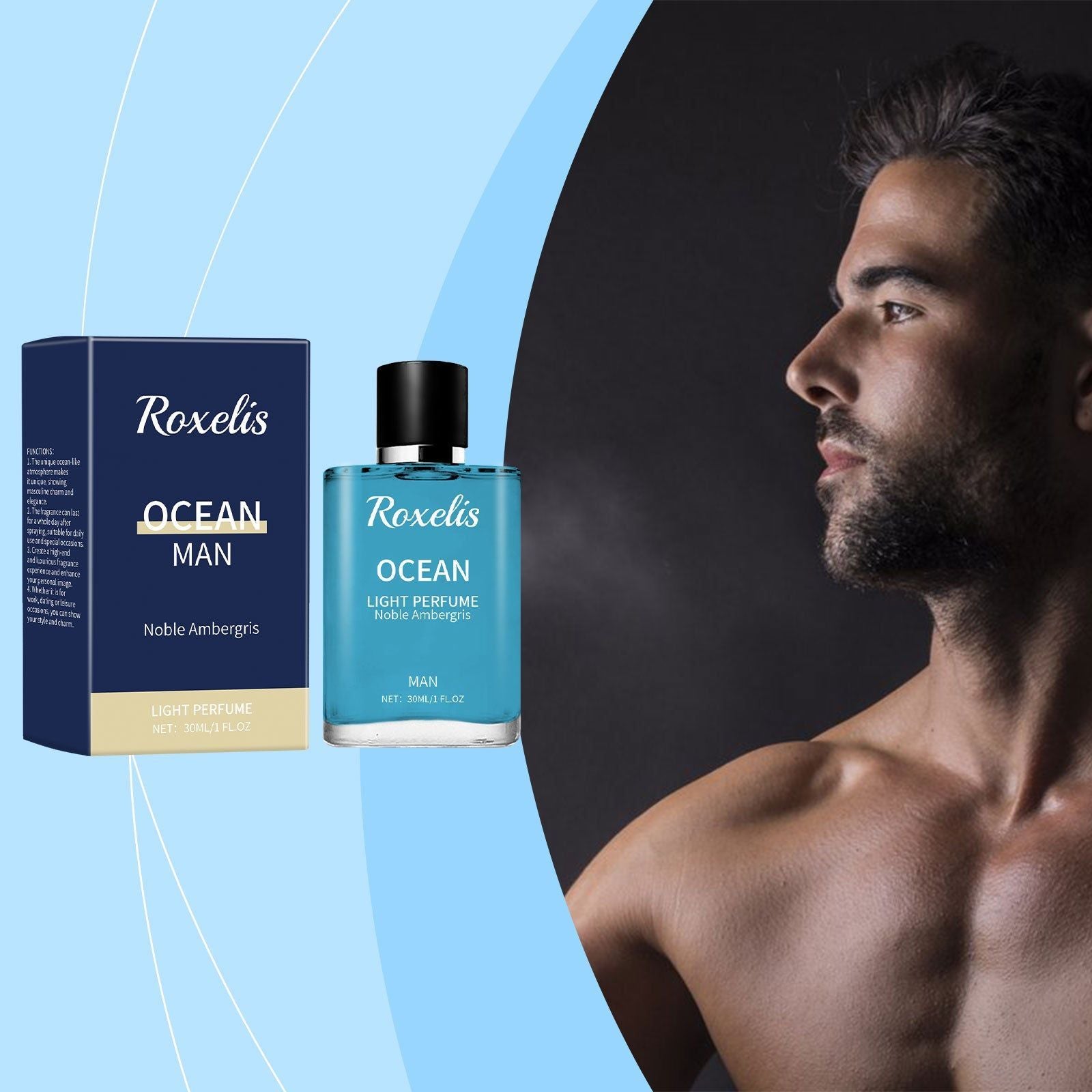 Ambergris Blue Ocean Perfume Men's Fresh Sea Scent Long Lasting Fragrance ,30ml