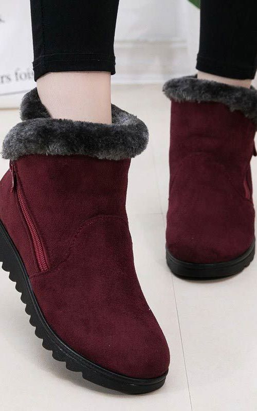 No-slip Winter Boots Zipper Solid Plush Warm Ankle for Women