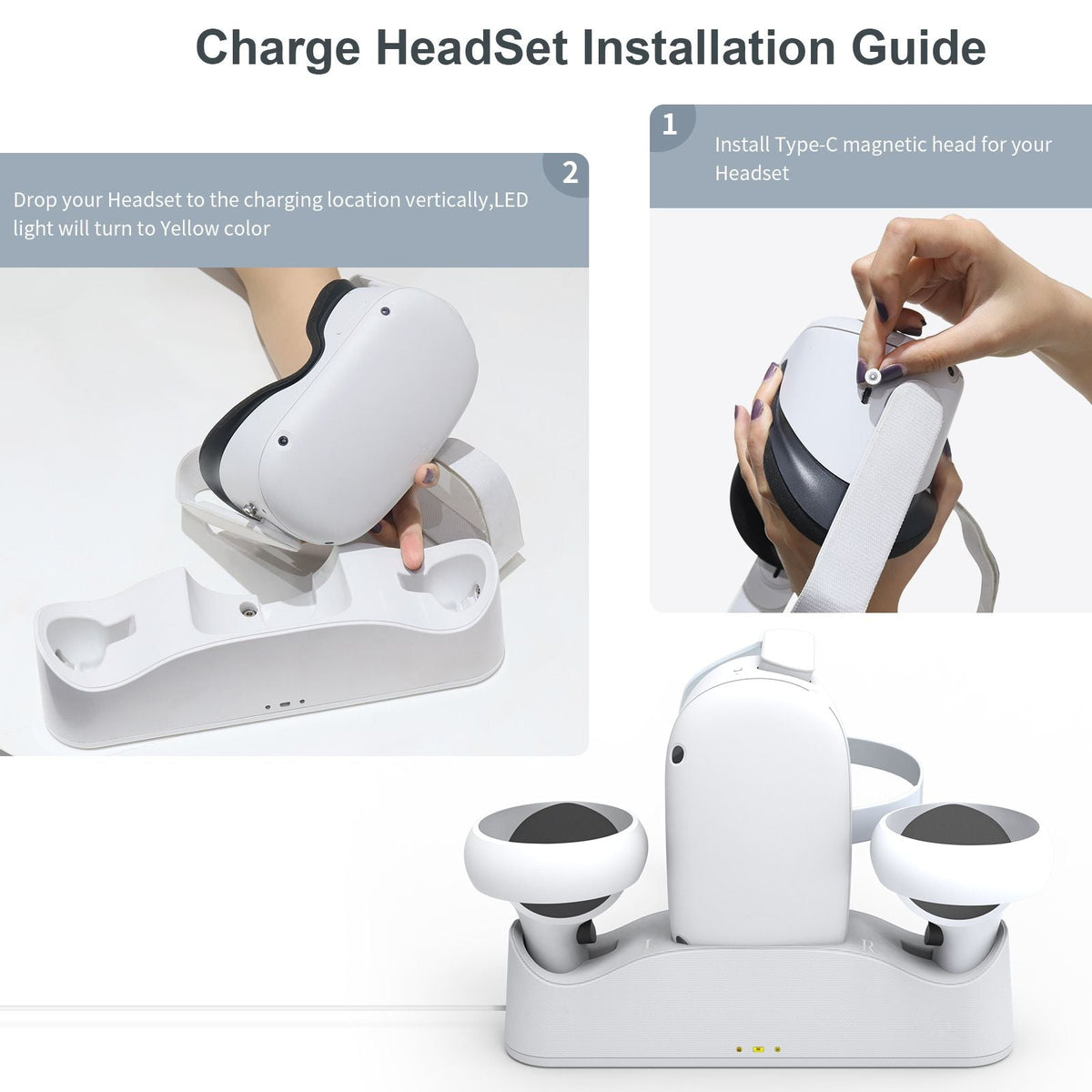 Magnetic Charging Dock Fast Charger Stand For Oculus Quest 2 With 2 Batteries