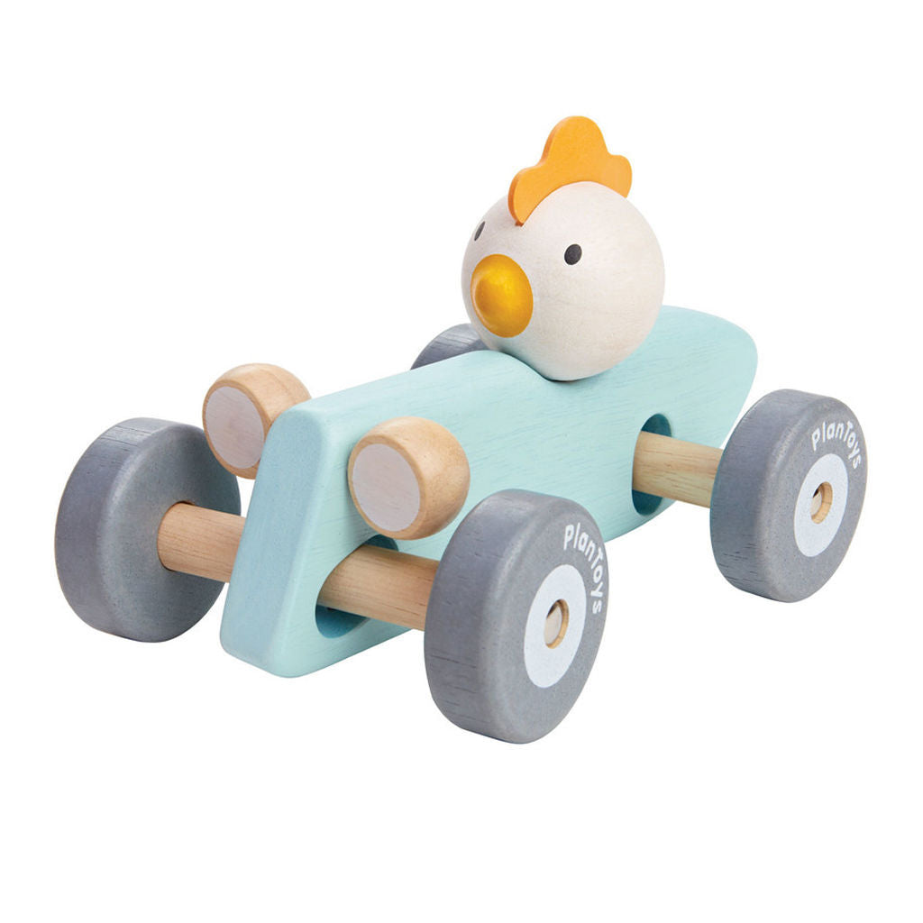 سيارة سباق الدجاجة من PlanToys — لعبة سيارة خشبية