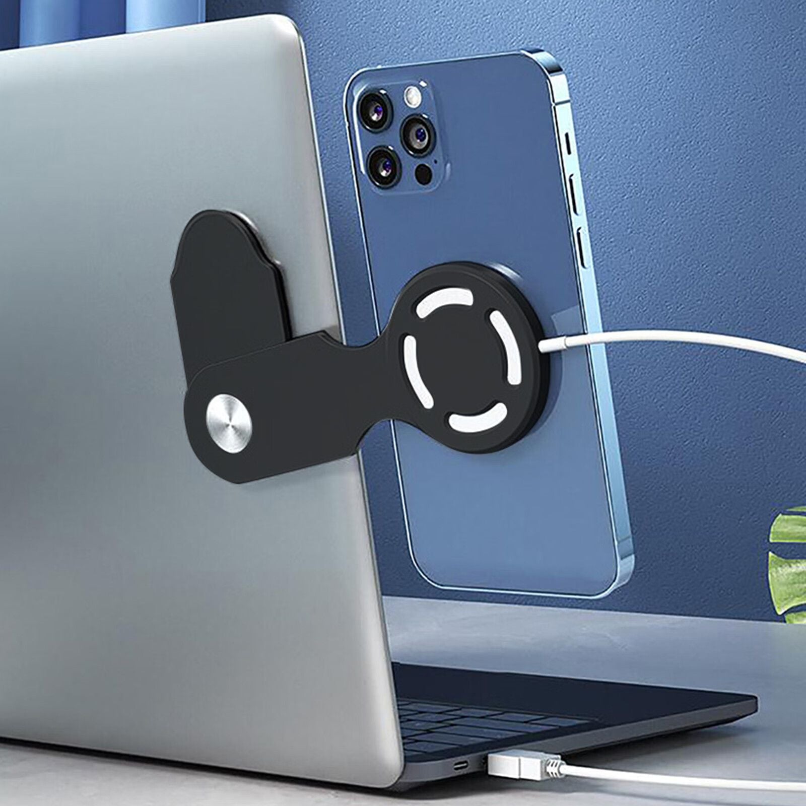 Side Screen Phone Mount Magnetic Laptop Phone Holder With Wireless Charging