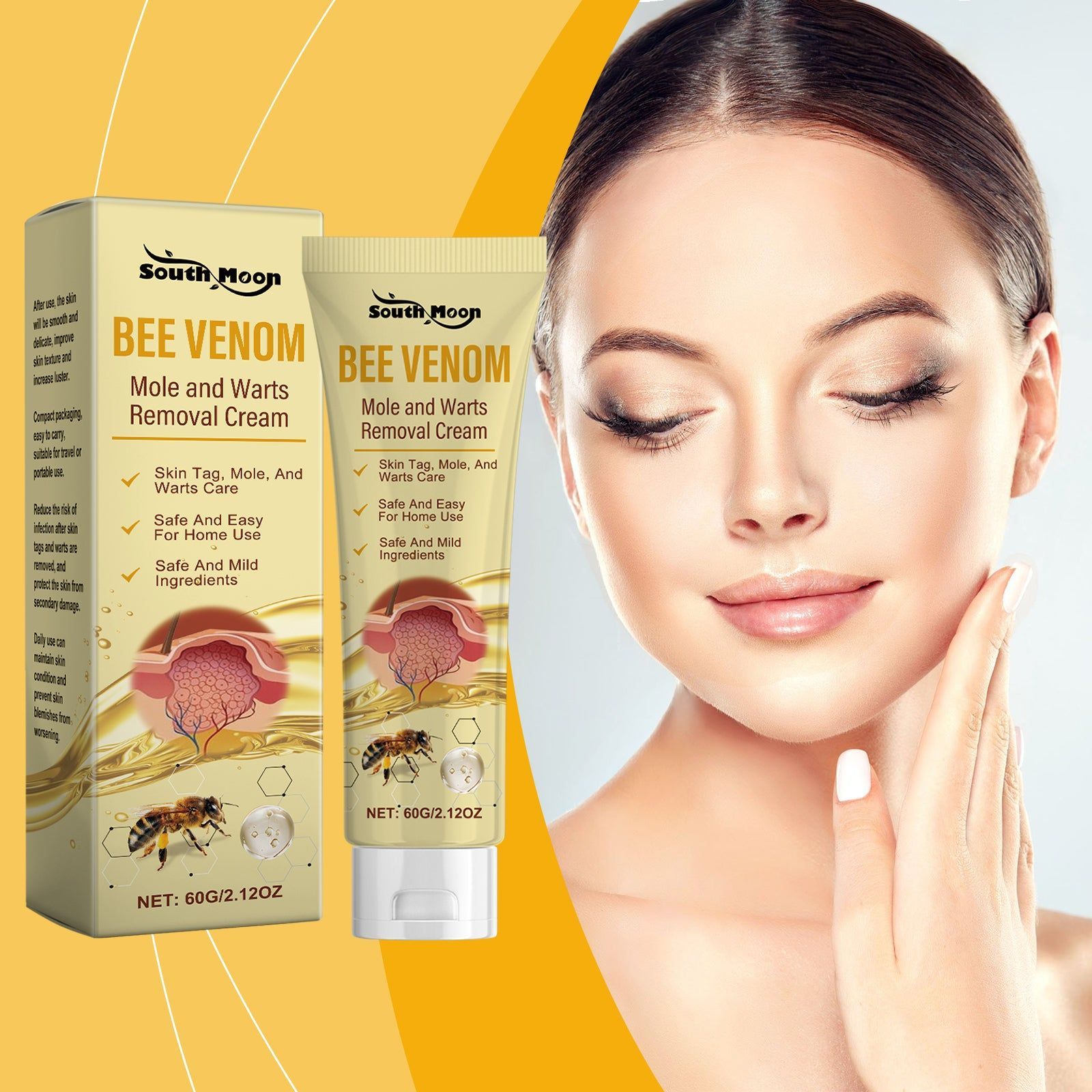 Bee Venom Skin Care Cream, Natural Wart Remover, Moisturizes and Soothes Skin ,60g