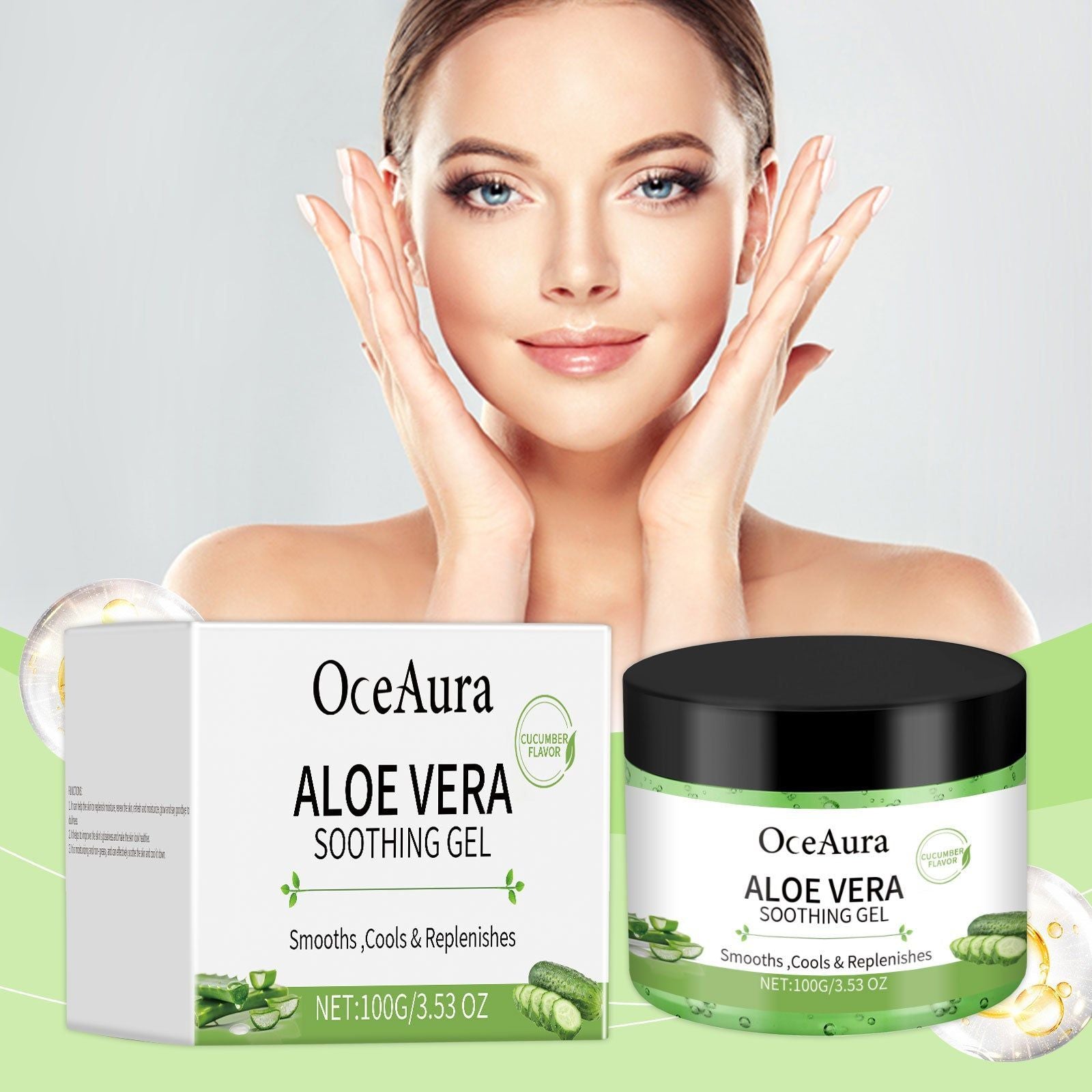 Aloe Vera Cucumber Gel, Moisturizing Skin Care, Cooling, Hydrating, Refreshing, Natural, Daily Use ,100g