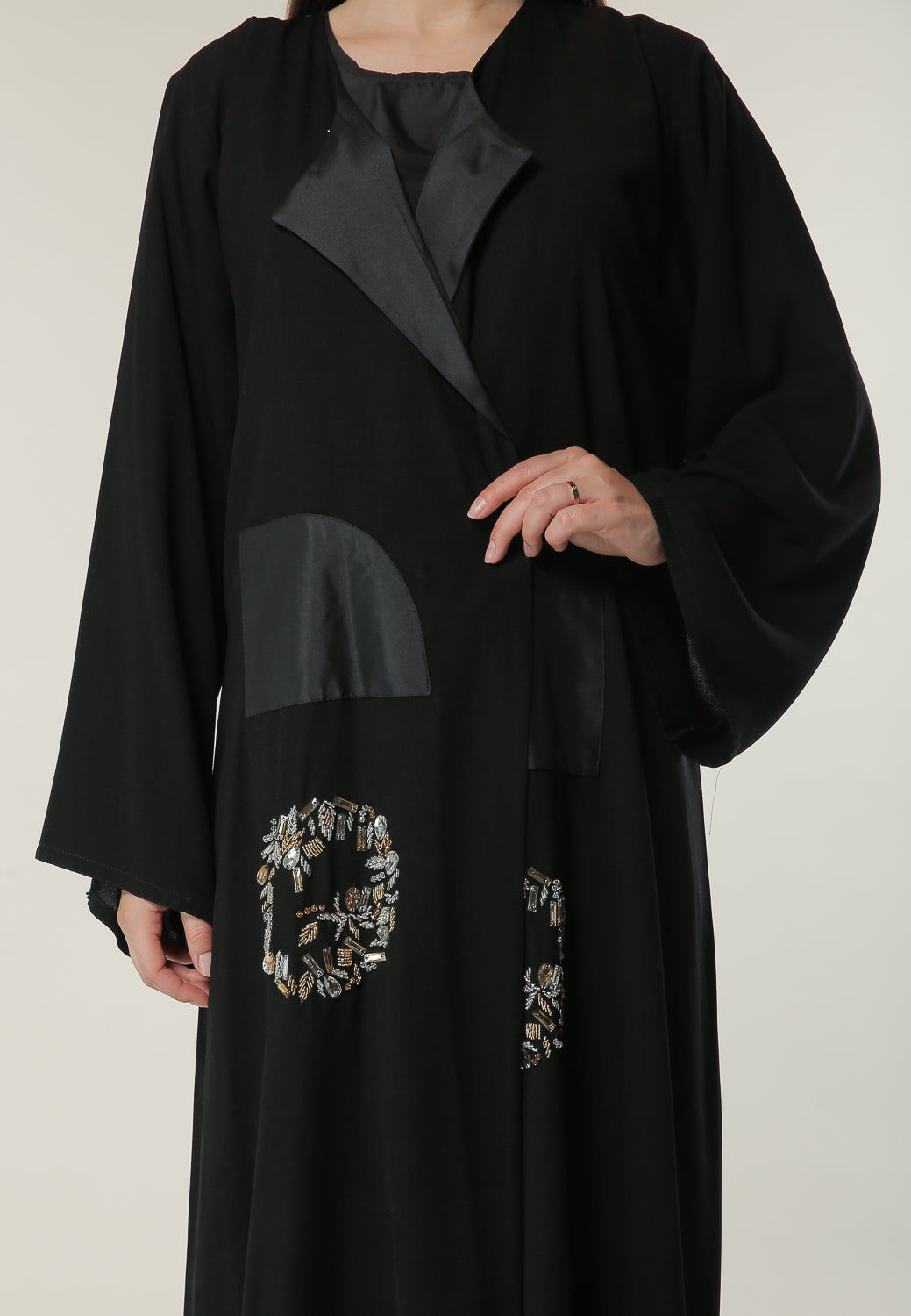 MOiSTREET Black Abaya with Abstract Beads and Thread work