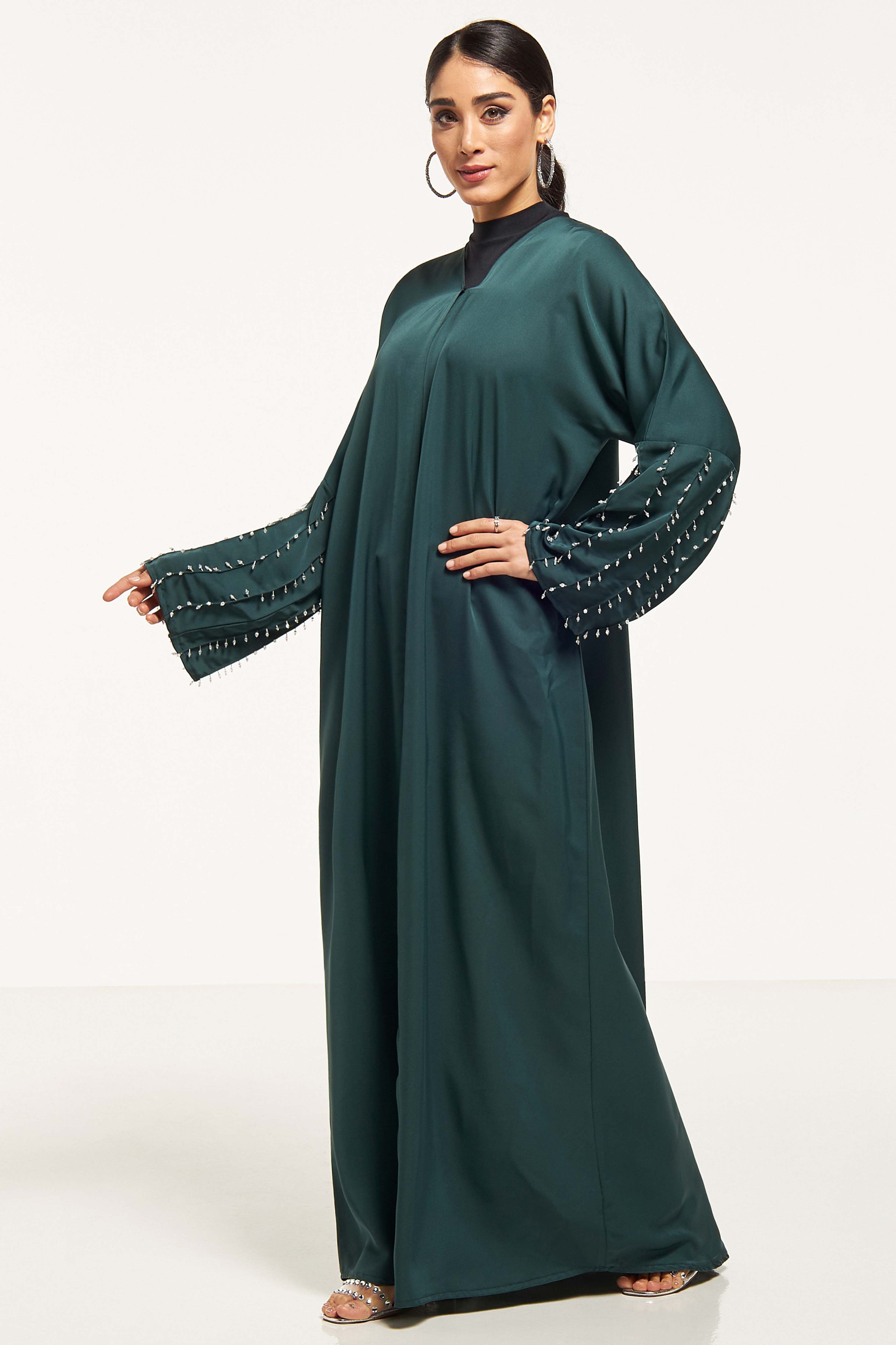 MOiSTREET Stone Embellished Abaya with Sheila