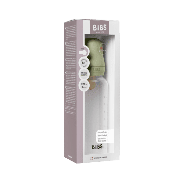 BIBS Glass Baby Bottle Round Latex 240 ml  (3-6m Sage)