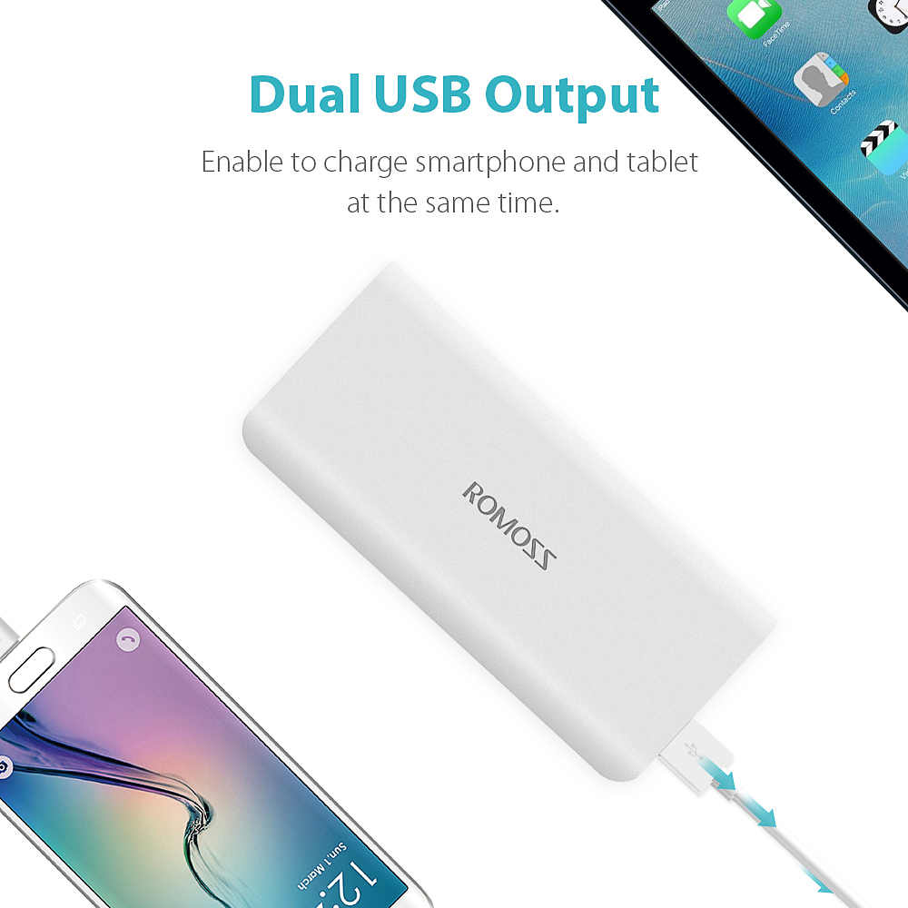 ROMOSS SOLO5 1+1 حزمة بطارية شحن خارجية 10000mAh شاحن بطارية خارجي شاحن محمول شحن سريع لأجهزة iPhoneX و iPhone 8plus