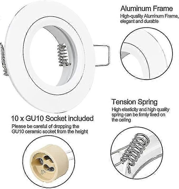 10x GU10 Recessed Spotlight Frame With Socket Ceiling Mount