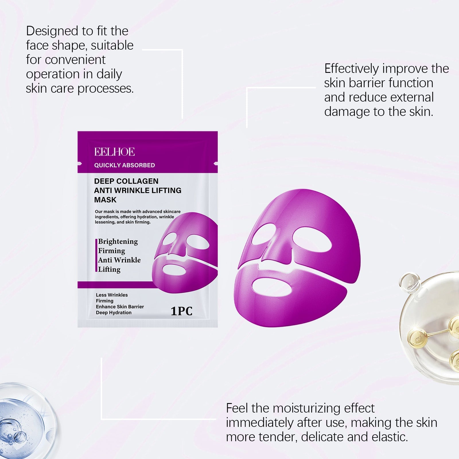 Collagen Facial Care Mask, Hydrating, Anti-Aging, Moisturizing, Youthful Skin ,1pcs
