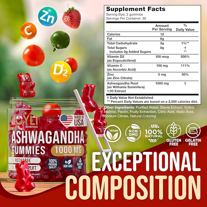 Joyli Nutrition Ashwagandha Gummies for Women & Men 60