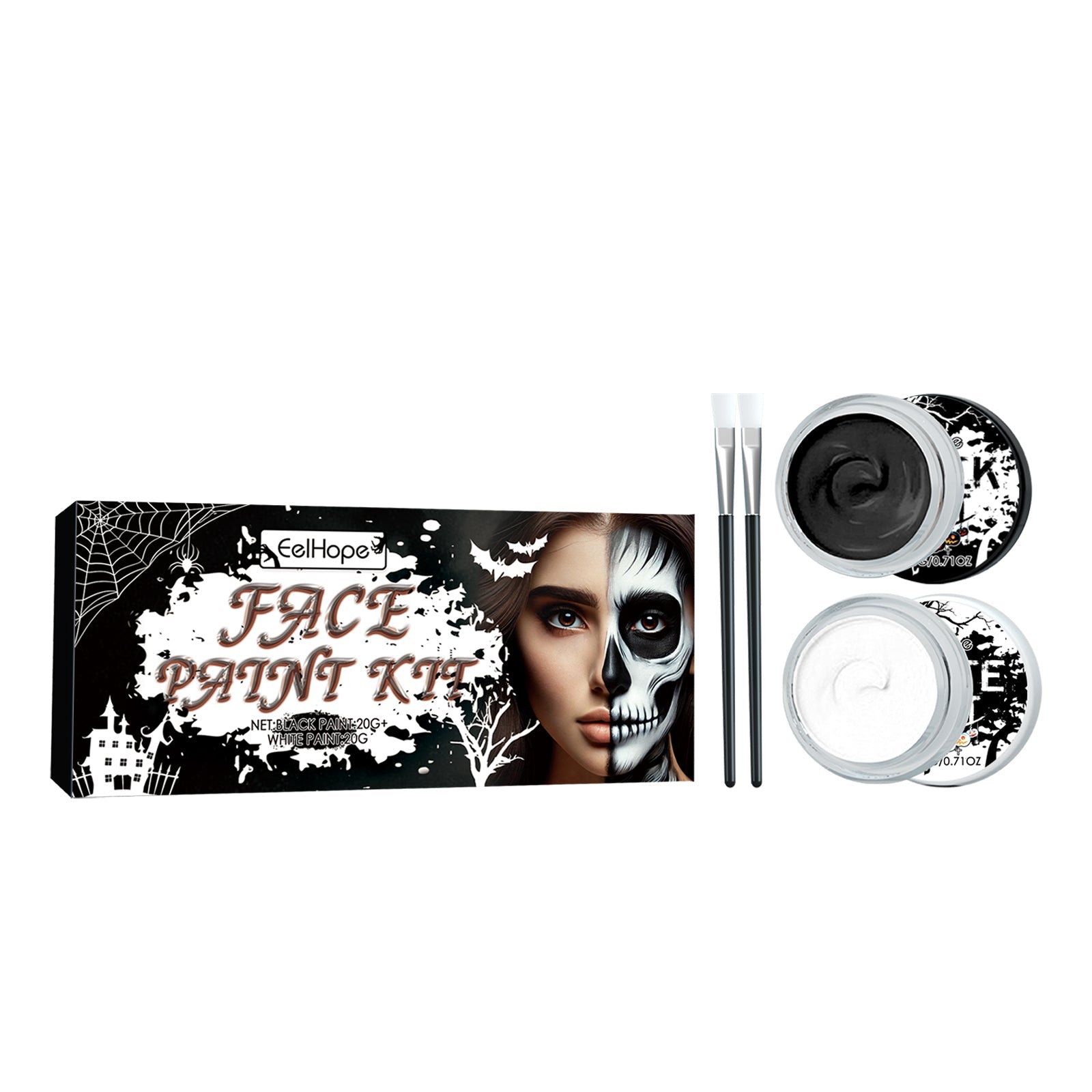 Black and White Halloween Body Paint, Easy to Use, Vibrant, Perfect for Spooky Costumes ,40g