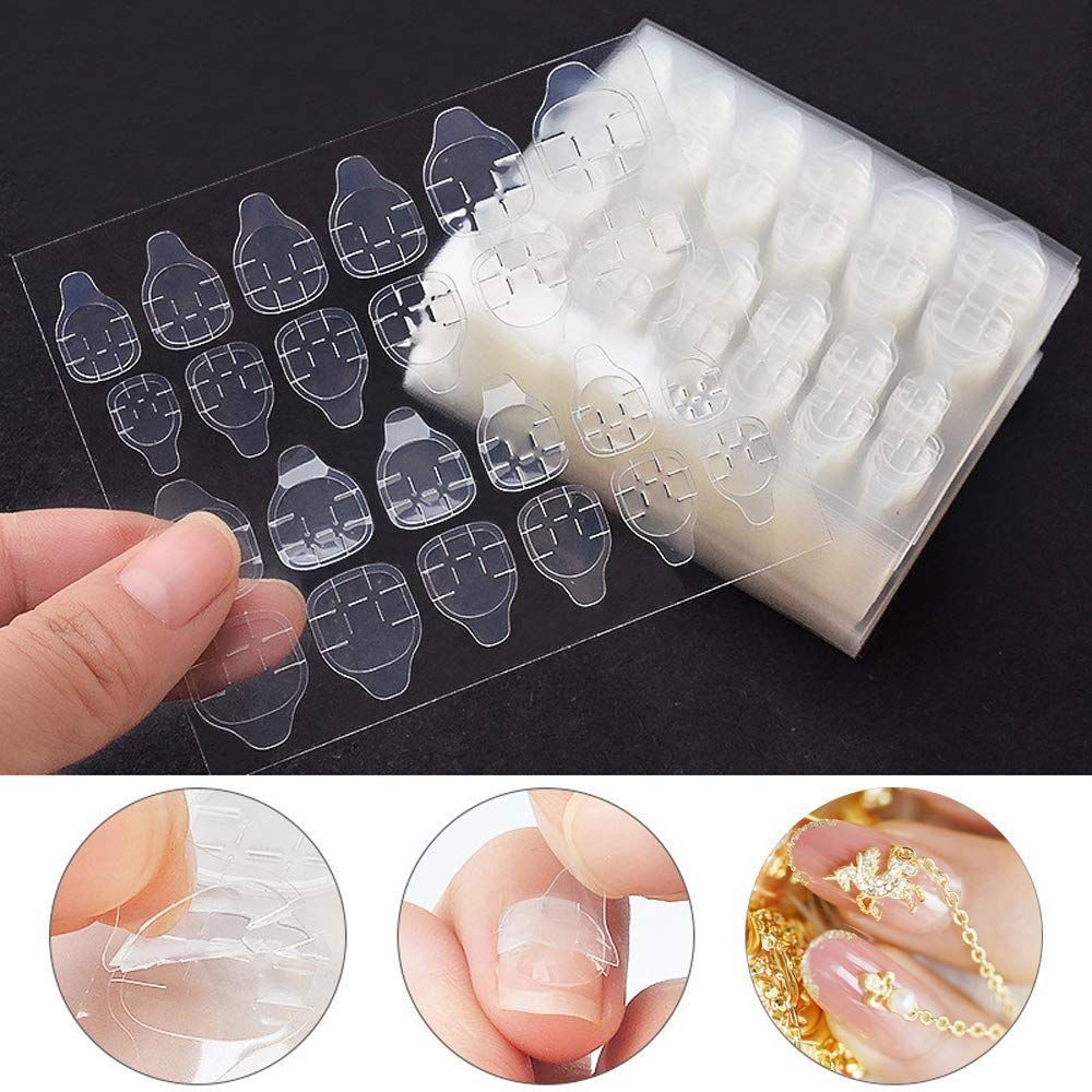 96 pcs Double-sided Glue Nail Sticker Transparent Ahesive False Nail Tips  For Fingers