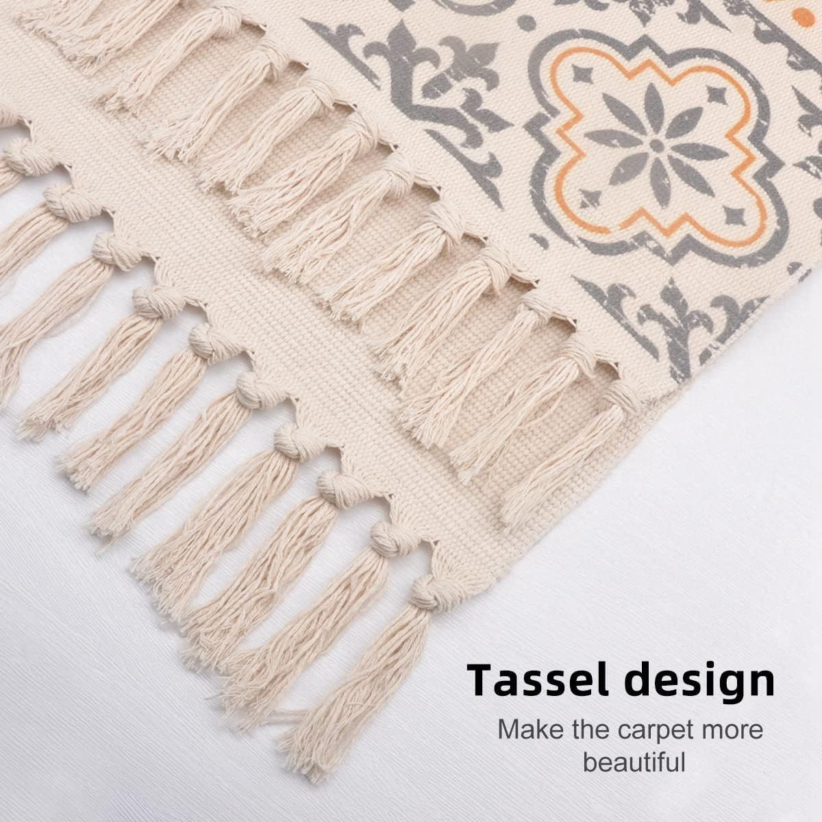 Decorative Boho Rug Fringe Throw Rugs Geometric Shapes Hand Woven Tassel Mat