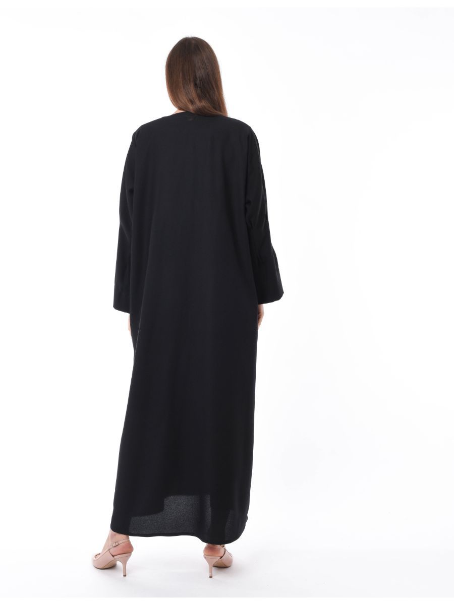MOiSTREET Black Crepe Abaya with Hand Embroidery