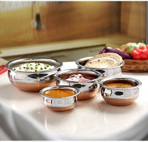 Steel Handi Set of 6 with Copper Bottom and Serving Spoon