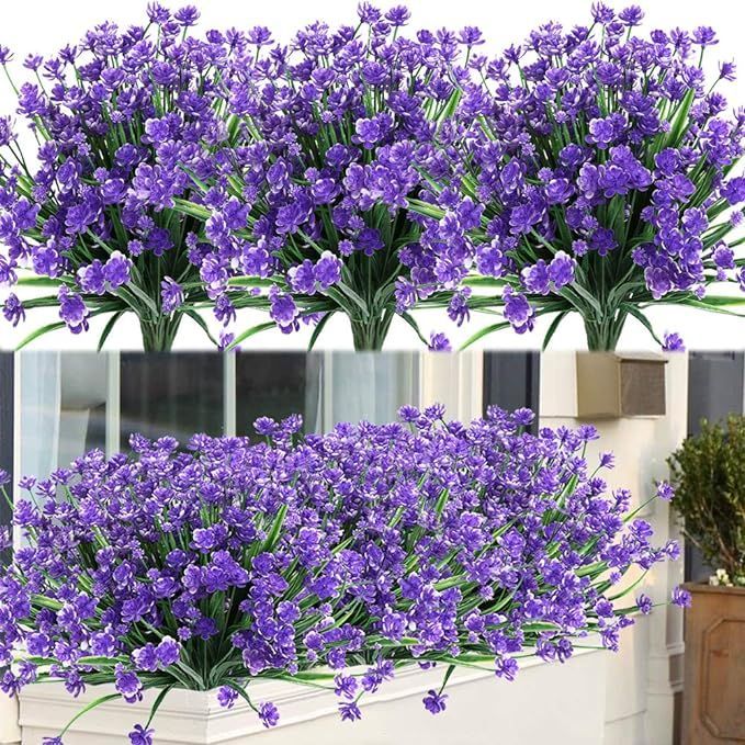 8 Bundles Artificial Flowers Outdoor Uv Resistant Faux Plastic Fake Greenery