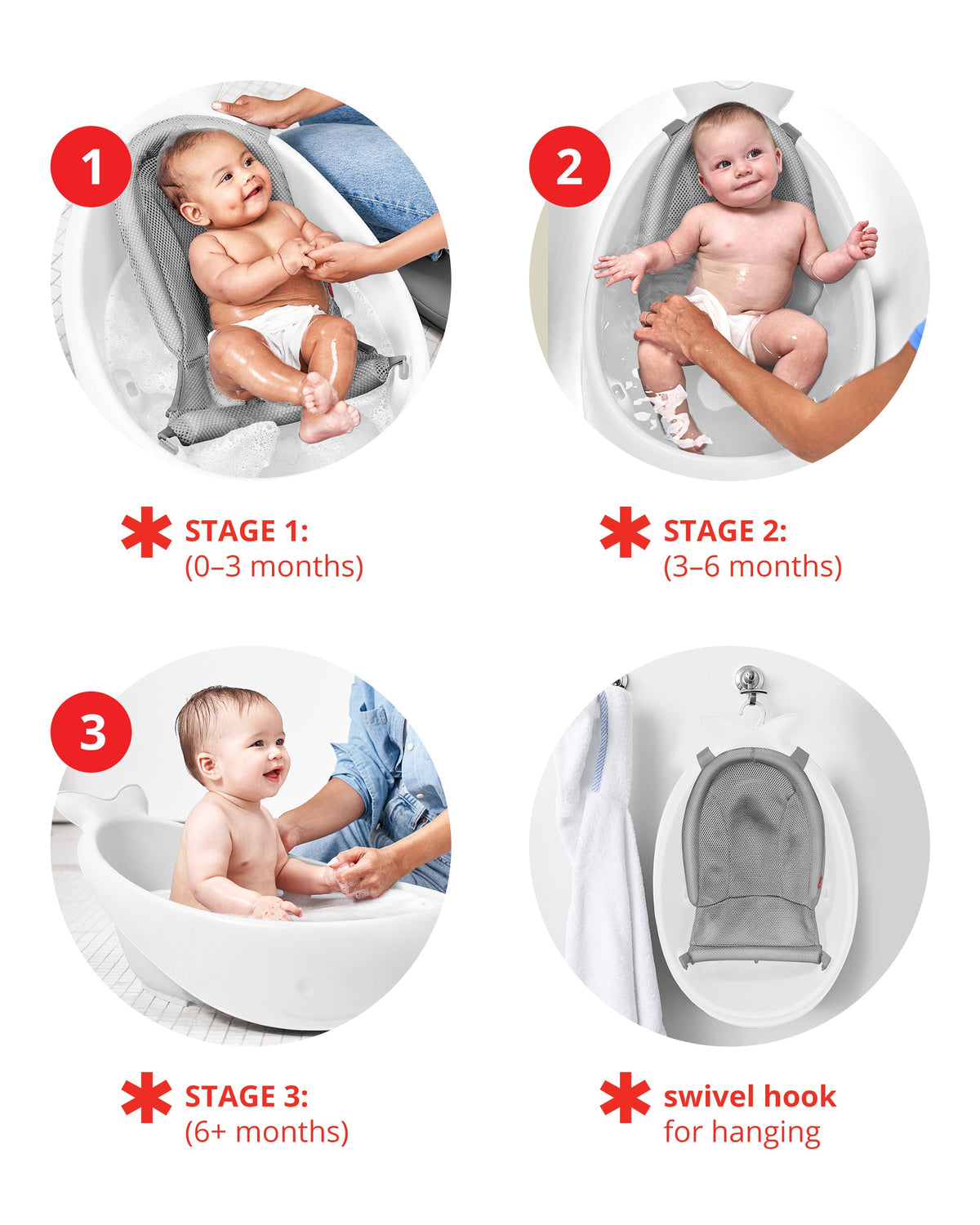 Skip Hop Moby Smart Sling 3-Stage Baby Bath Tub – White