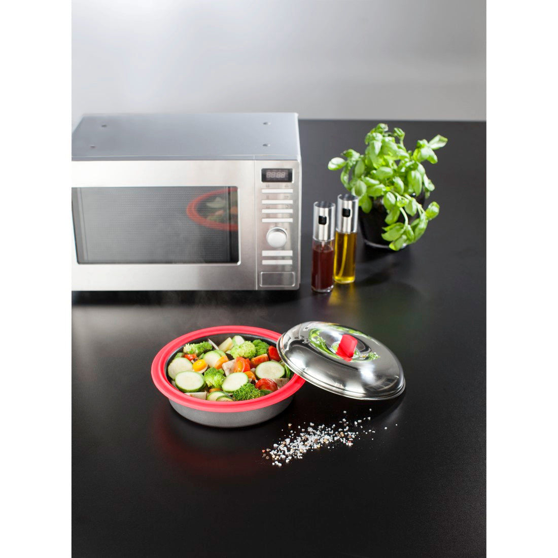 XAVAX 111493 Microwave Pot with Cover, 1.5 l, Up to 900W, Diameter 25.2cm, Height 10.6cm