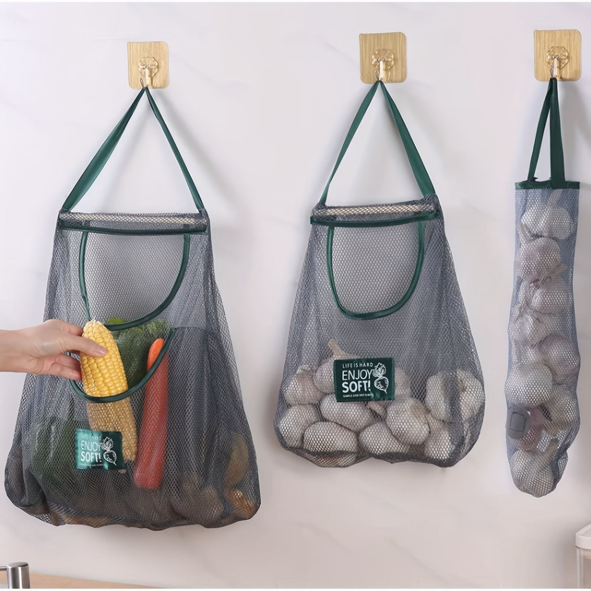 3pcs Kitchen Storage Hanging Bags Breathable Mesh Net Bag Kitchen Supplies