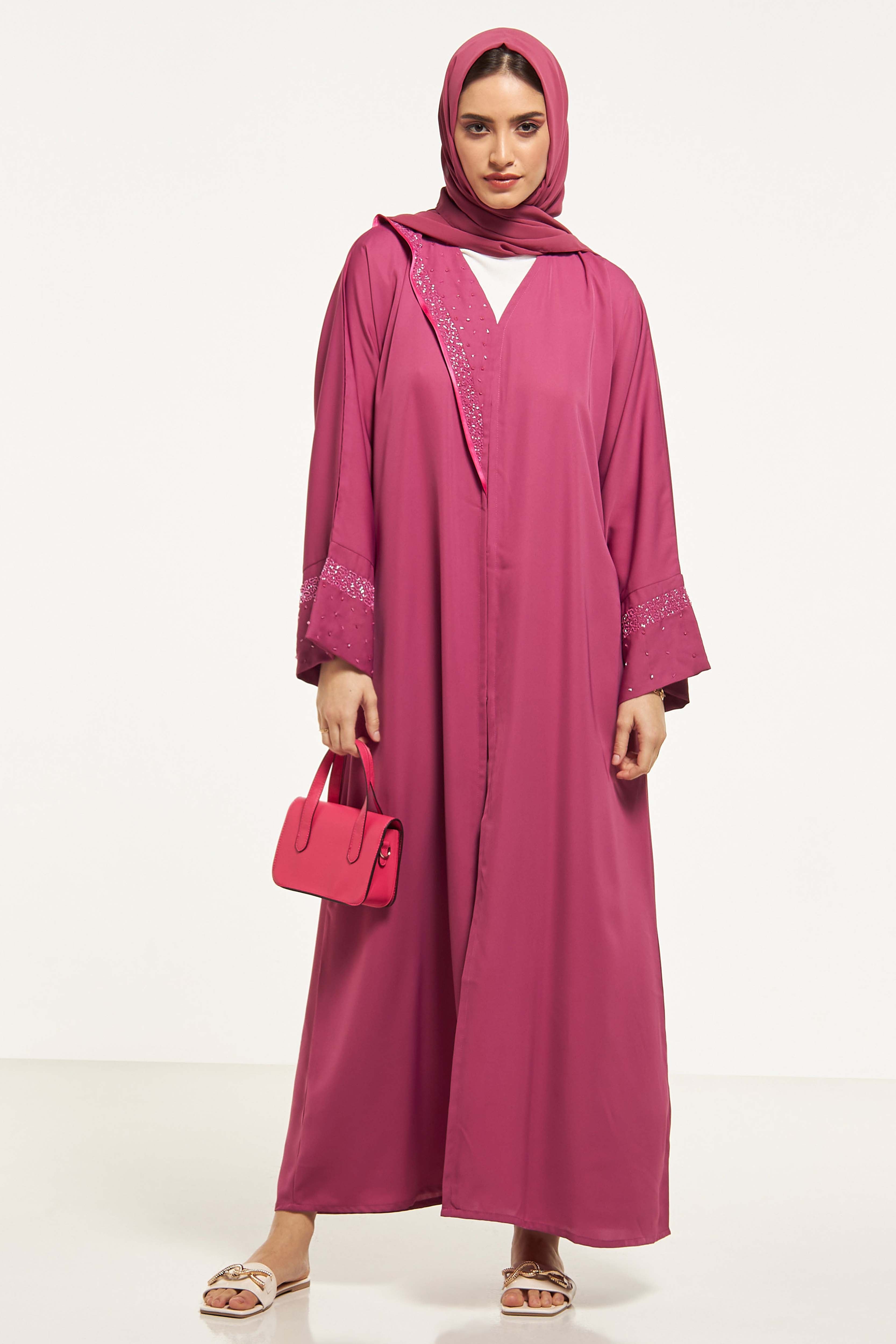 MOiSTREET Embellished Abaya with Sheila