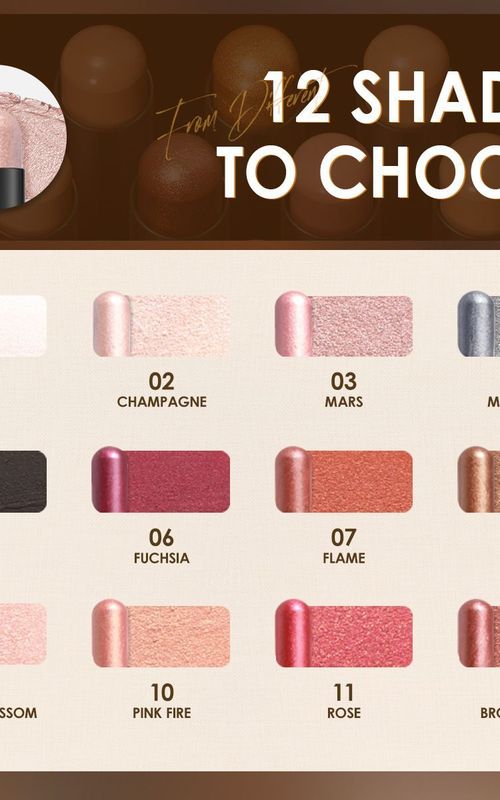 Focallure Waterproof Eyeshadow Stick - 12 Color Palette for Long-lasting Eye Makeup
