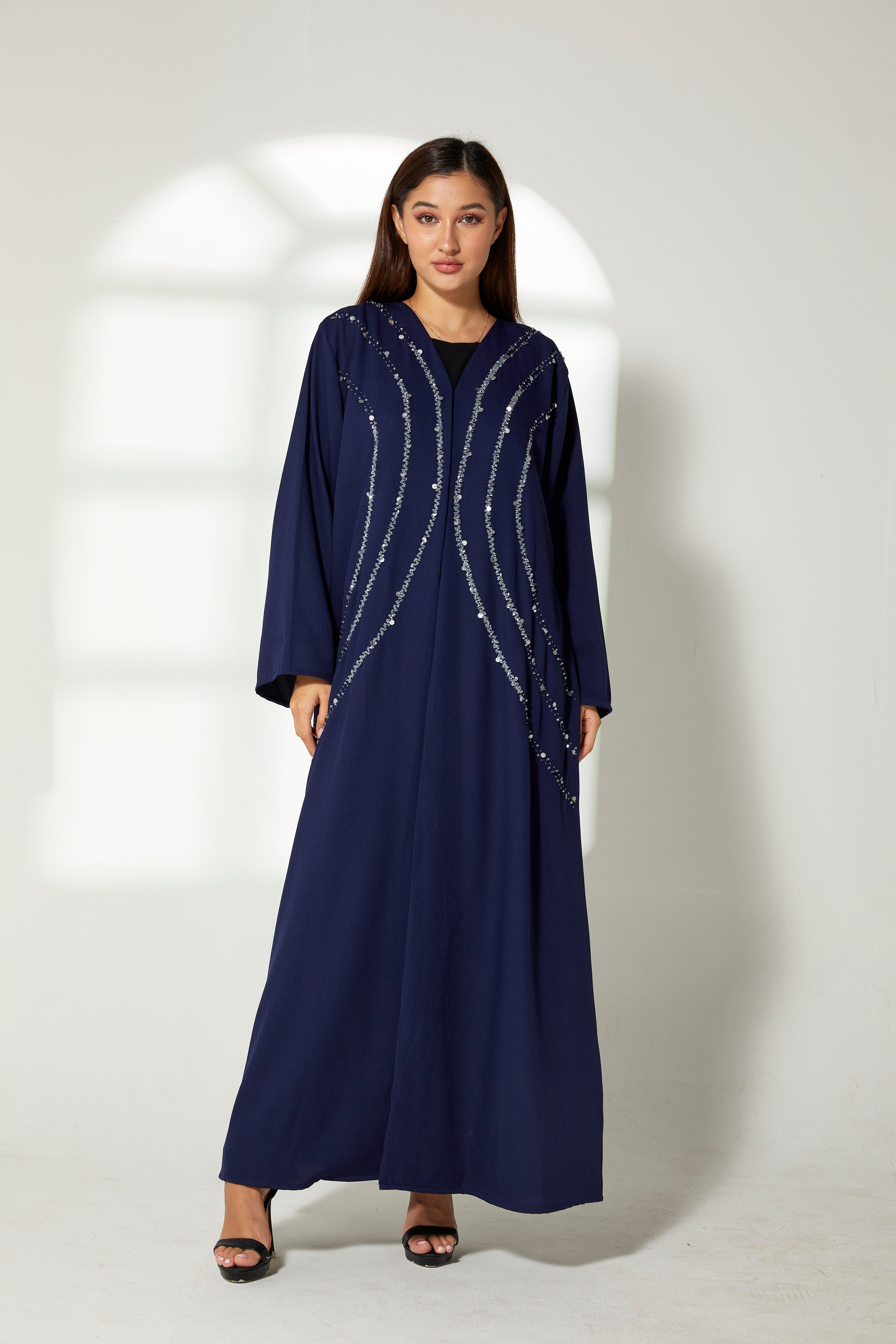 MOiSTREET Navy Korean Crepe Embroidery Abaya