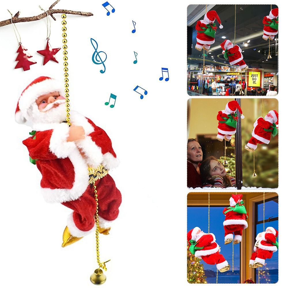 Santa Claus Musical Electric Doll Christmas Climbing Rope Santa Xmas Decor Gift Toy