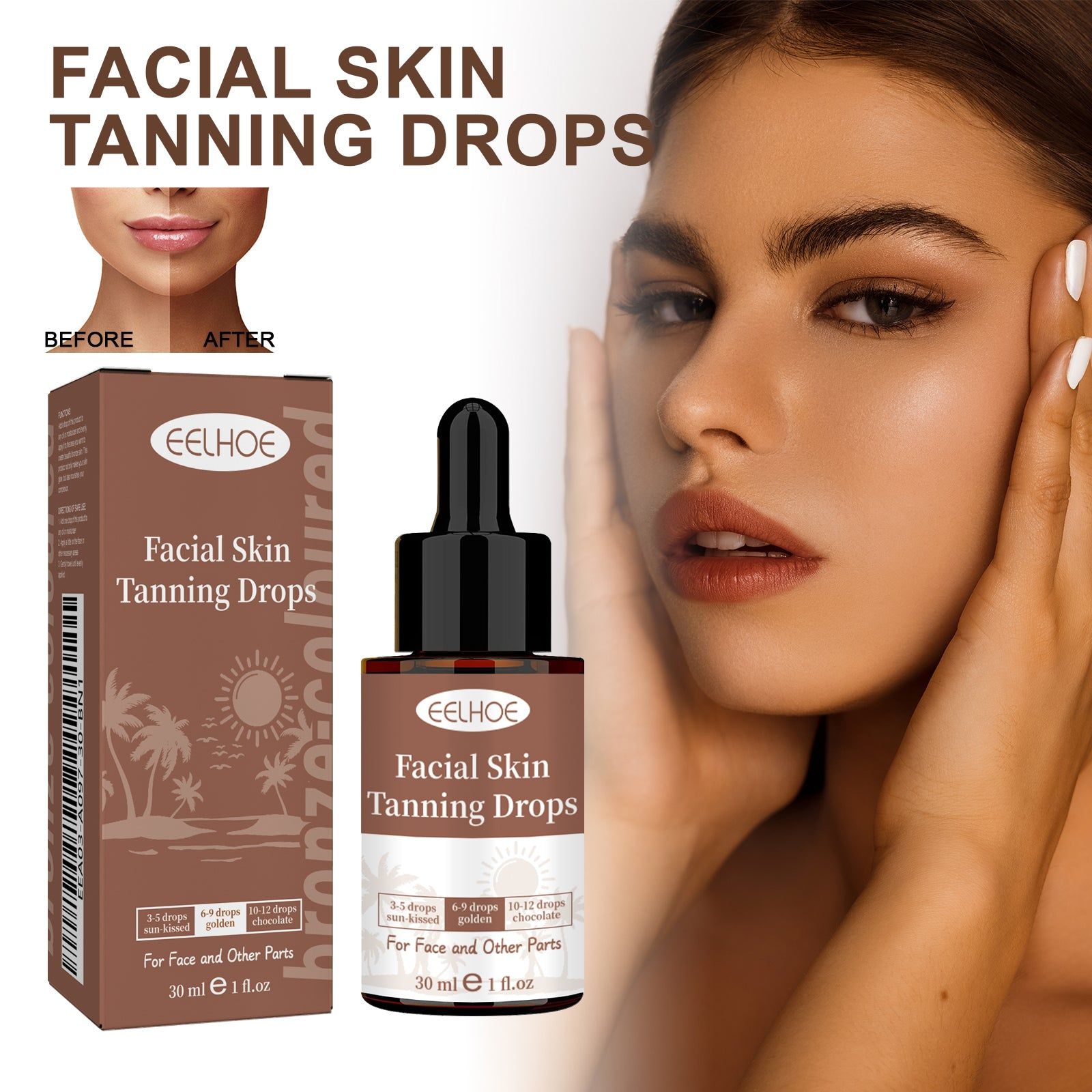 Create a Tan Facial Serum, Natural Sun-Kissed Glow, Safe Outdoor Tanning ,30ml