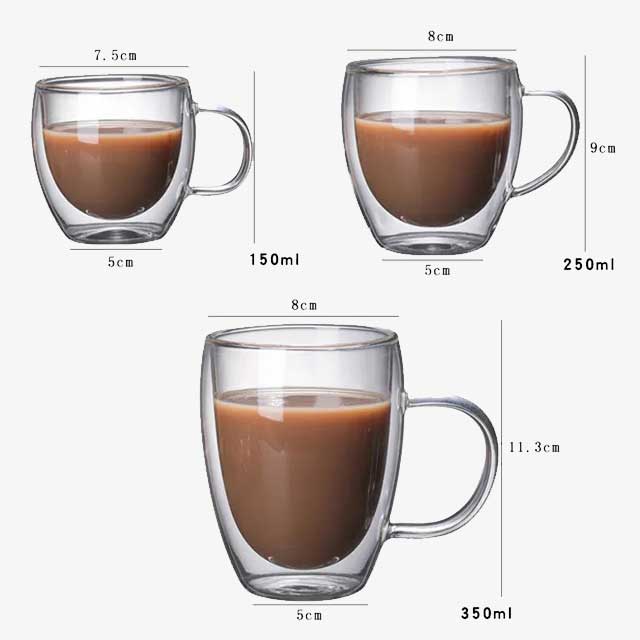 Double Layer Glass Cup with Handle - Insulated Coffee, Tea, and Beverage Mug for Hot & Cold Drinks