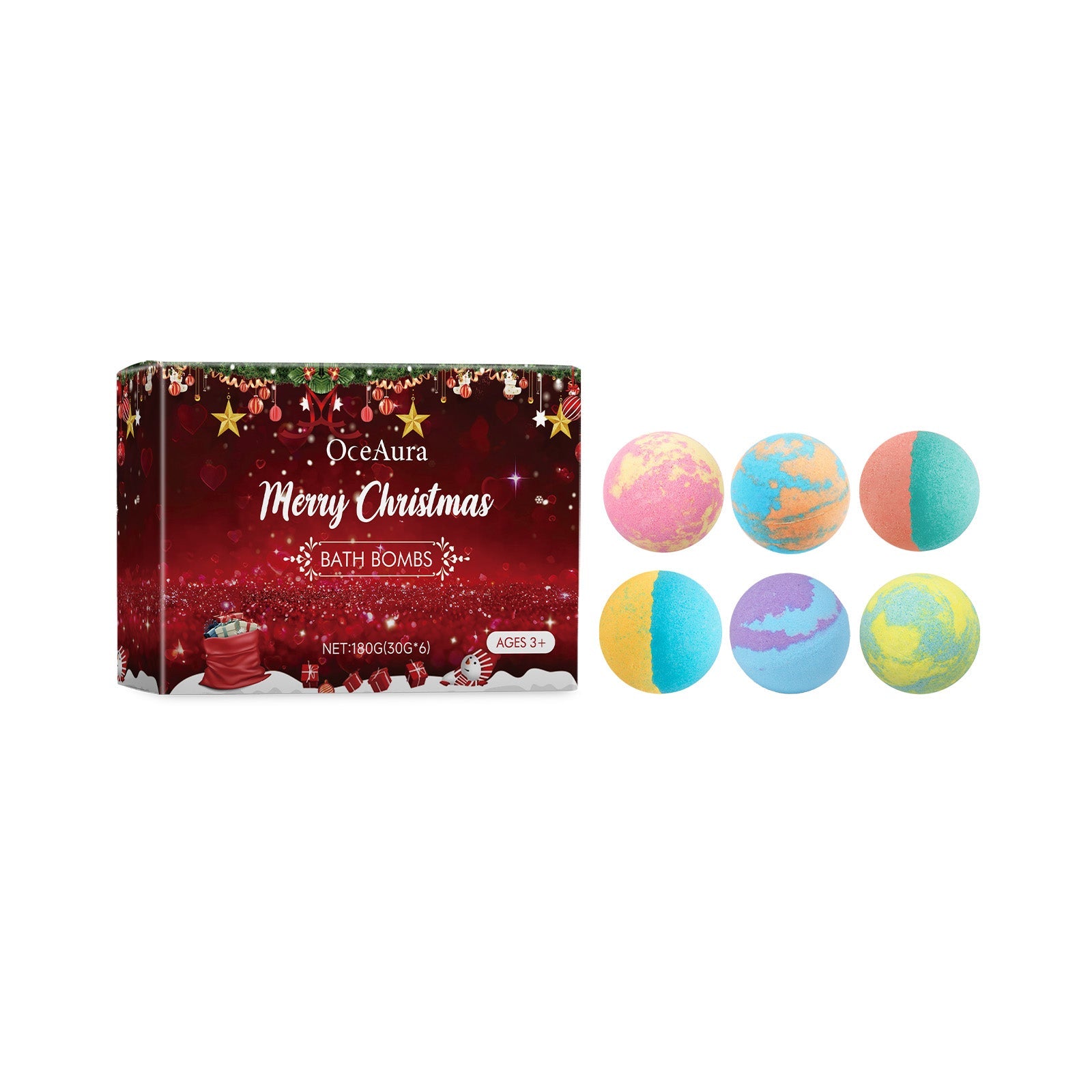 Christmas Bath Salt Ball, Relaxing Body Care, Moisturizing Fragrance, Spa Gift ,180g