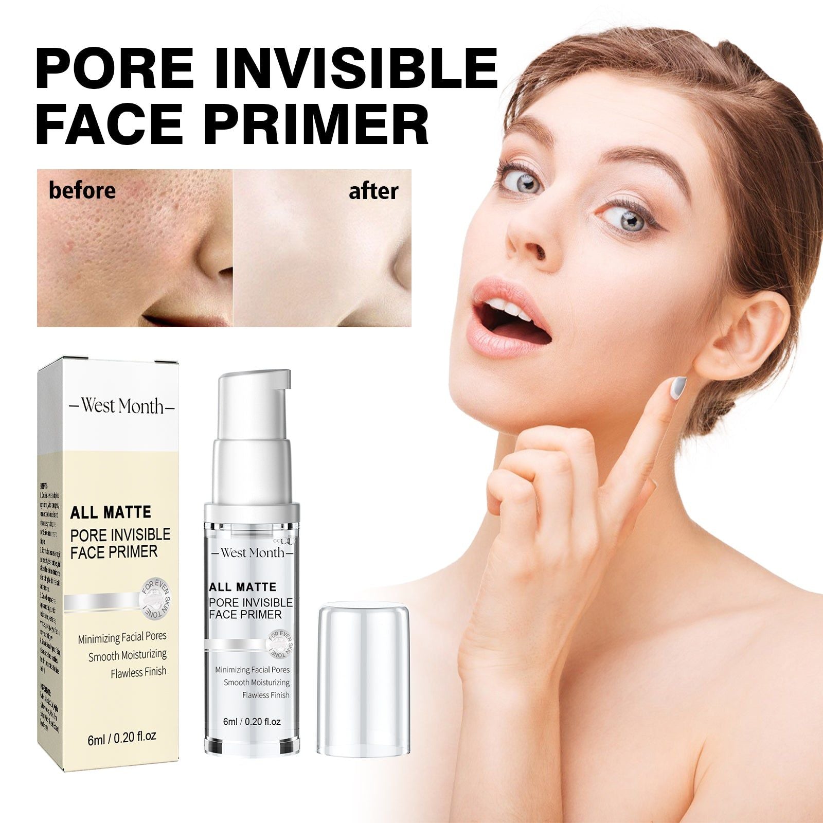 Brightening Concealer Primer for Flawless Skin, Pore Control, Hydrating, Long-lasting ,6ml