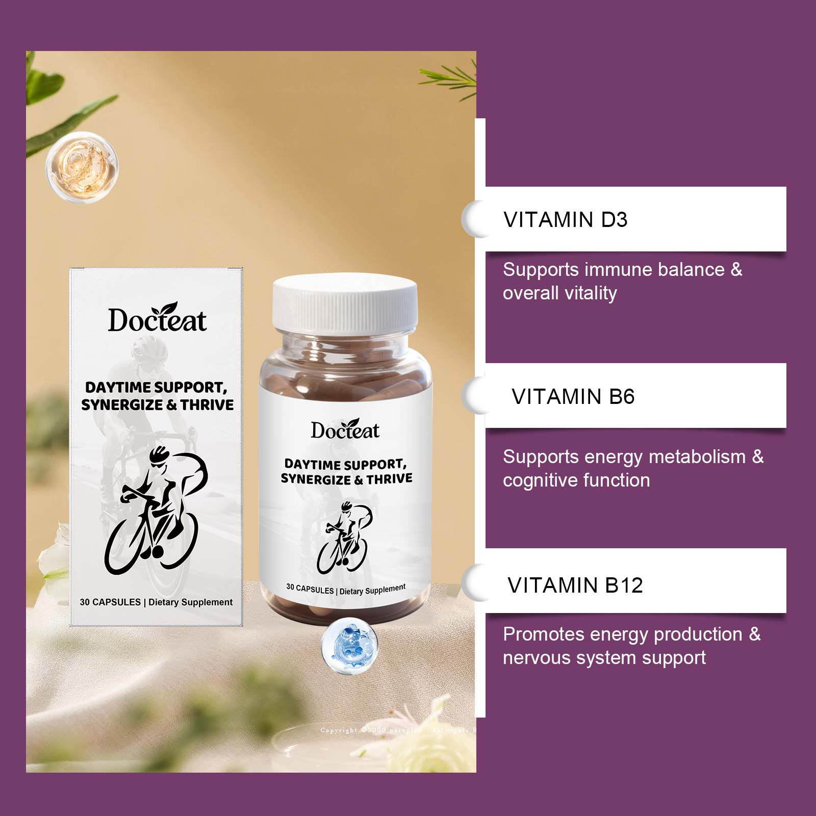Boost Energy and Stress Relief with Body Care Vitamins, Daily Vitality Support ,30 capsules