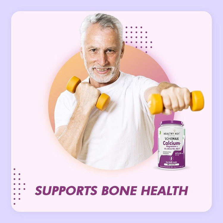 HealthyHey Calcium with Magnesium, Vitamin D3 & Vitamin K2- Mk7 - BoneMax - Bone Health Complex -120 Vegetable Capsules