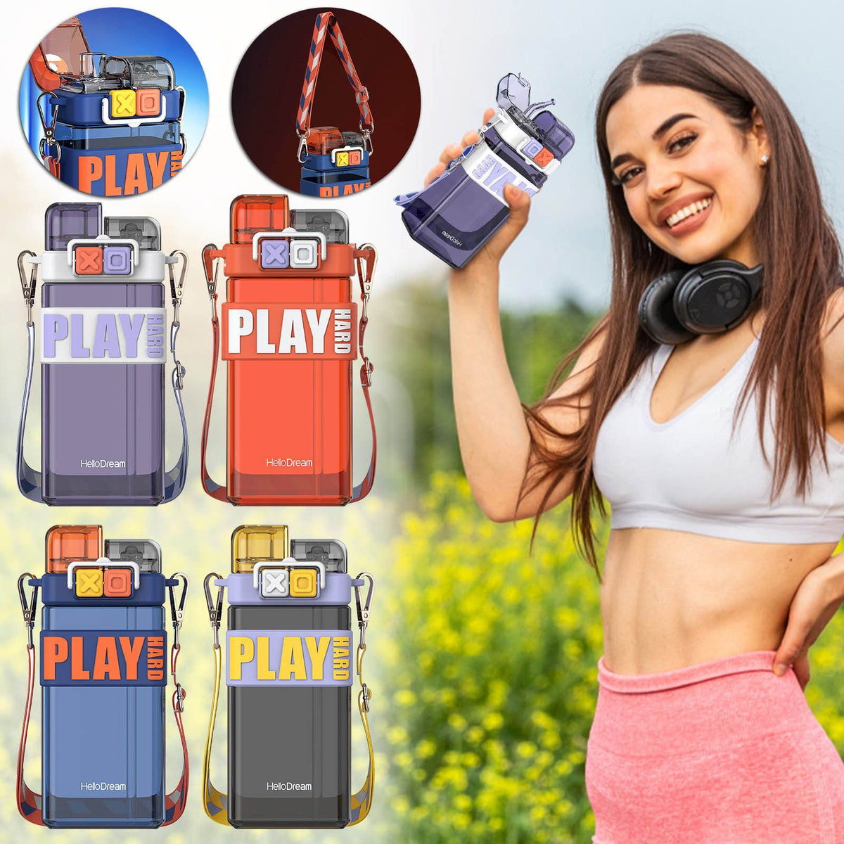 Creative Straw Water Cup Portable Sports Cup Anti Fall Double Drinking Bottle