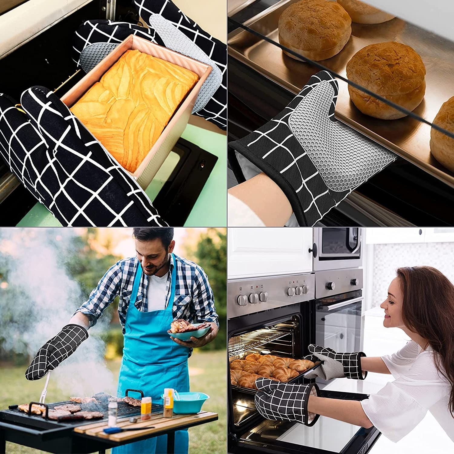 Oven Gloves Heat Resistant Mitts Silicone Kitchen Heat Insulating Gloves For Baking