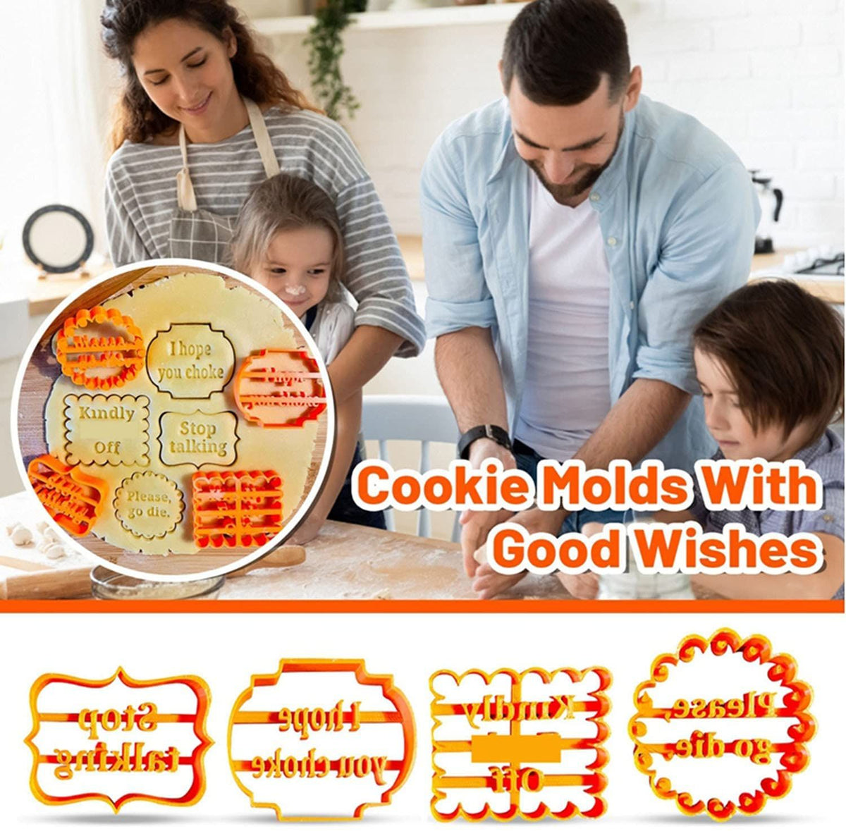 4pcs Cookie Molds Set Funny Biscuit Cutters With Good Wishes Baking Tools