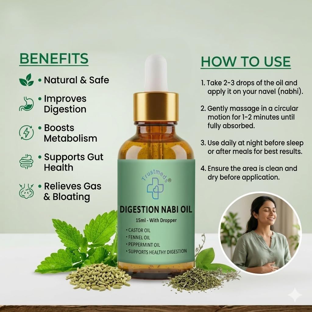 Trustmeds Digestion Nabhi Oil with Hing Ajwain & Ginger