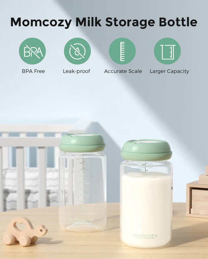 Momcozy Natural Baby Bottle, 11oz Wide-Neck Breast Milk Storage Container (Pack of 4)