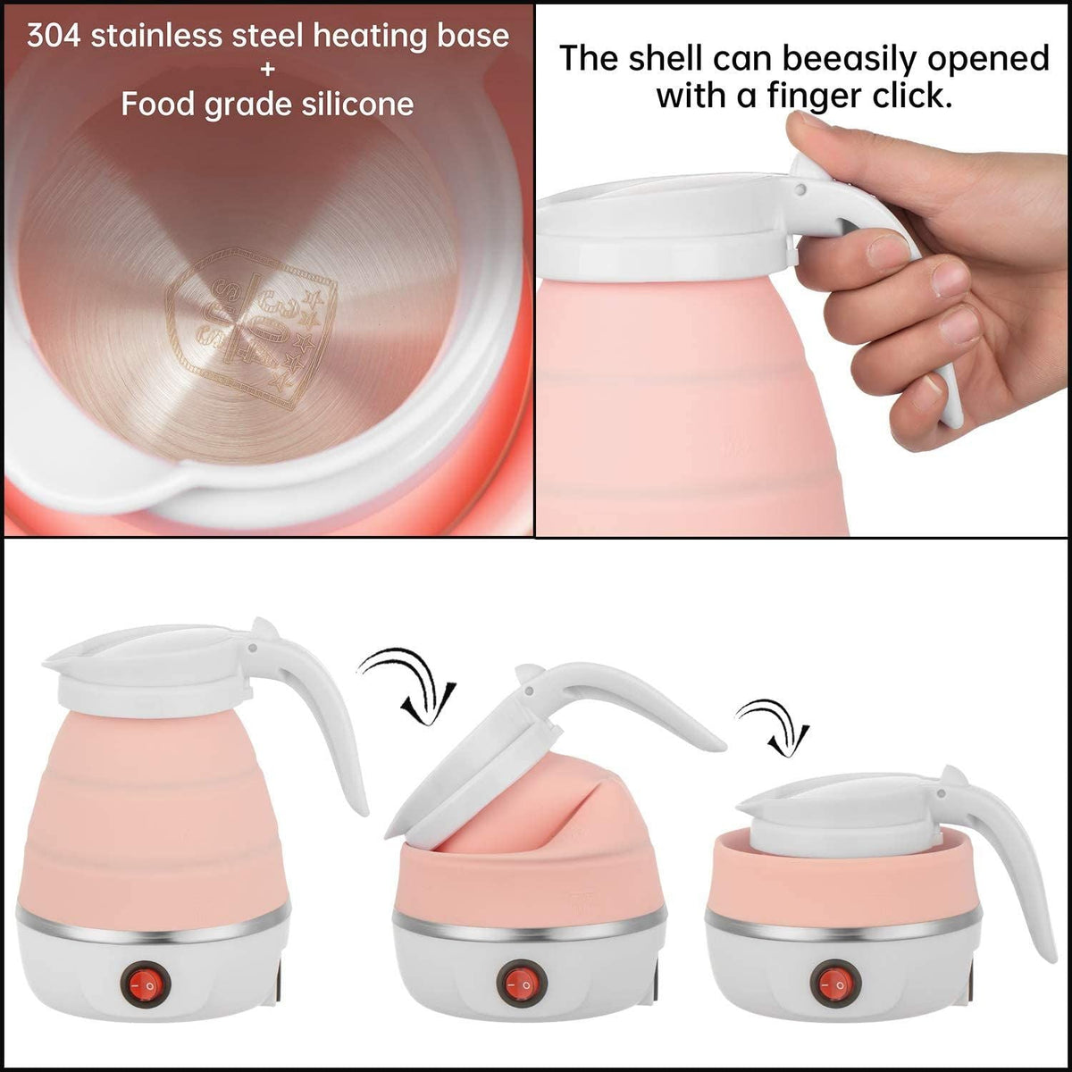 Folding Travel Kettle 600ml Electric Silicone Water Bottle Portable Heating Fast Kettle