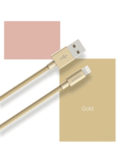 كابل ROMOSS CB13N USB MFI Lightning مجدول بالنايلون 1 متر - ذهبي شحن عالي السرعة
