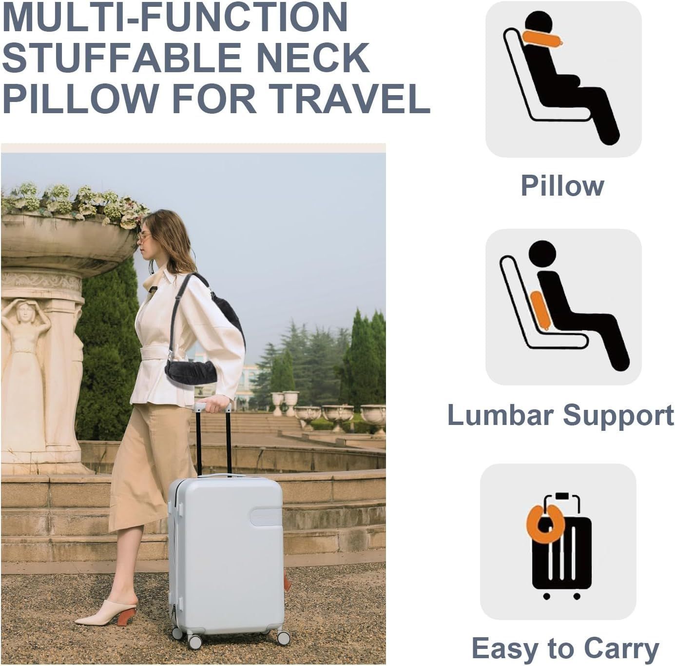 Stuffable Travel Pillow for Extra Luggage Velvet Travel Neck Pillow Storage Bag