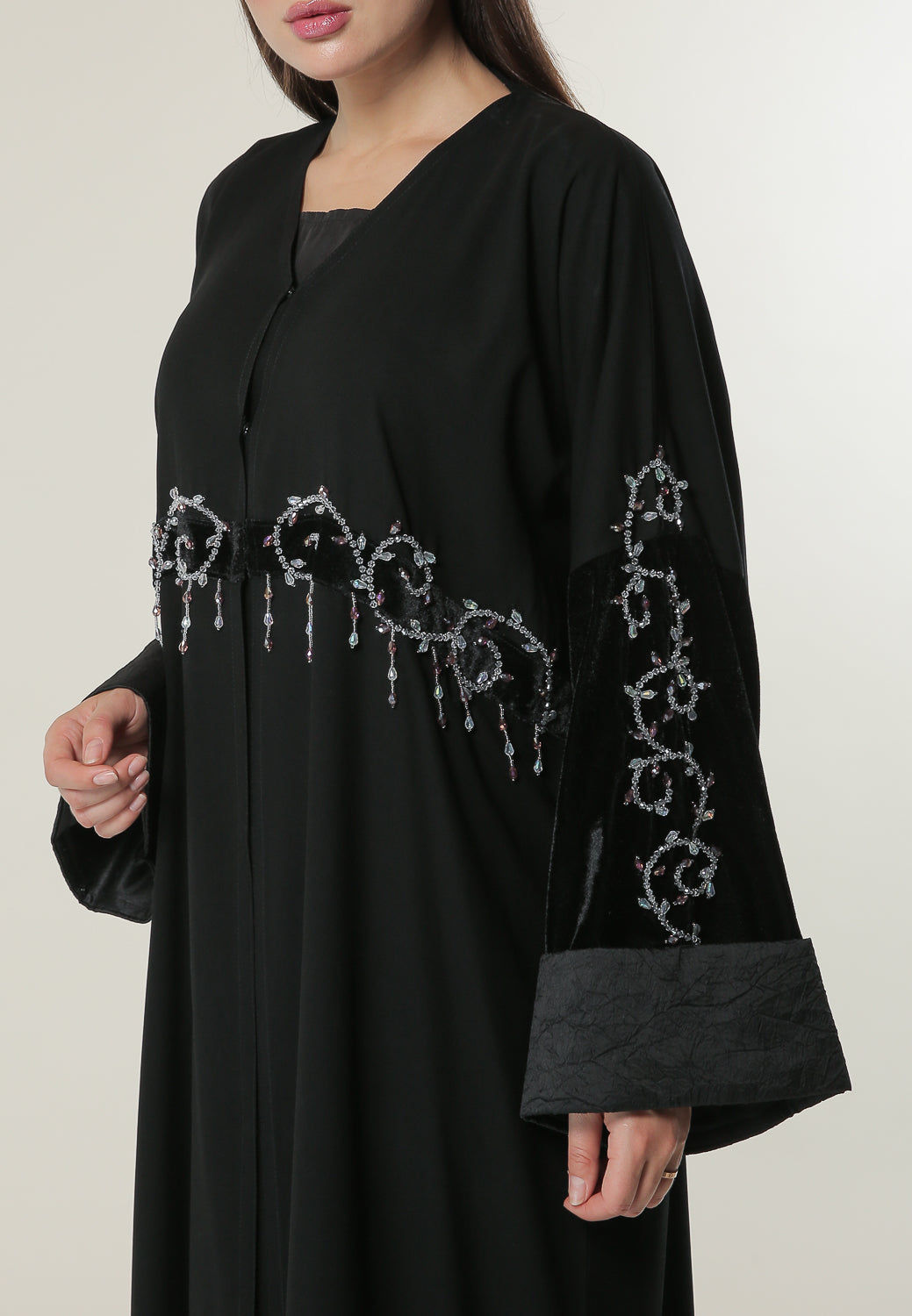MOiSTREET Embellished Black Abaya with Handwork