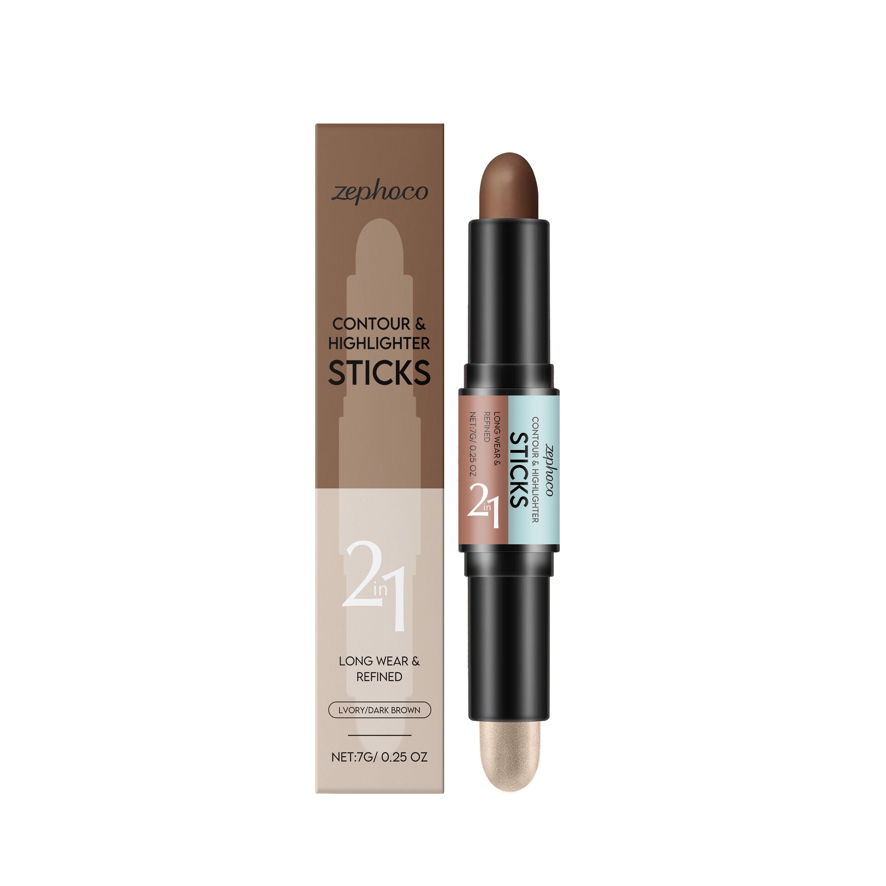 2-in-1 Contour Highlight Stick, Natural Makeup, Portable Beauty Collection ,7g