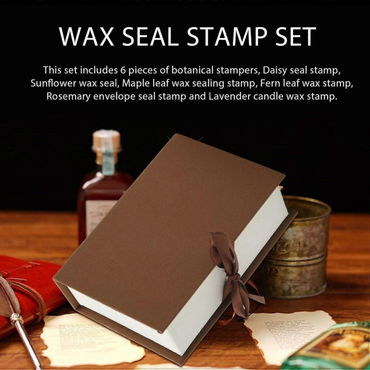 6Pcs Botanical Sealing Wax Stamp Brass Heads + 1Pc Wooden Handle