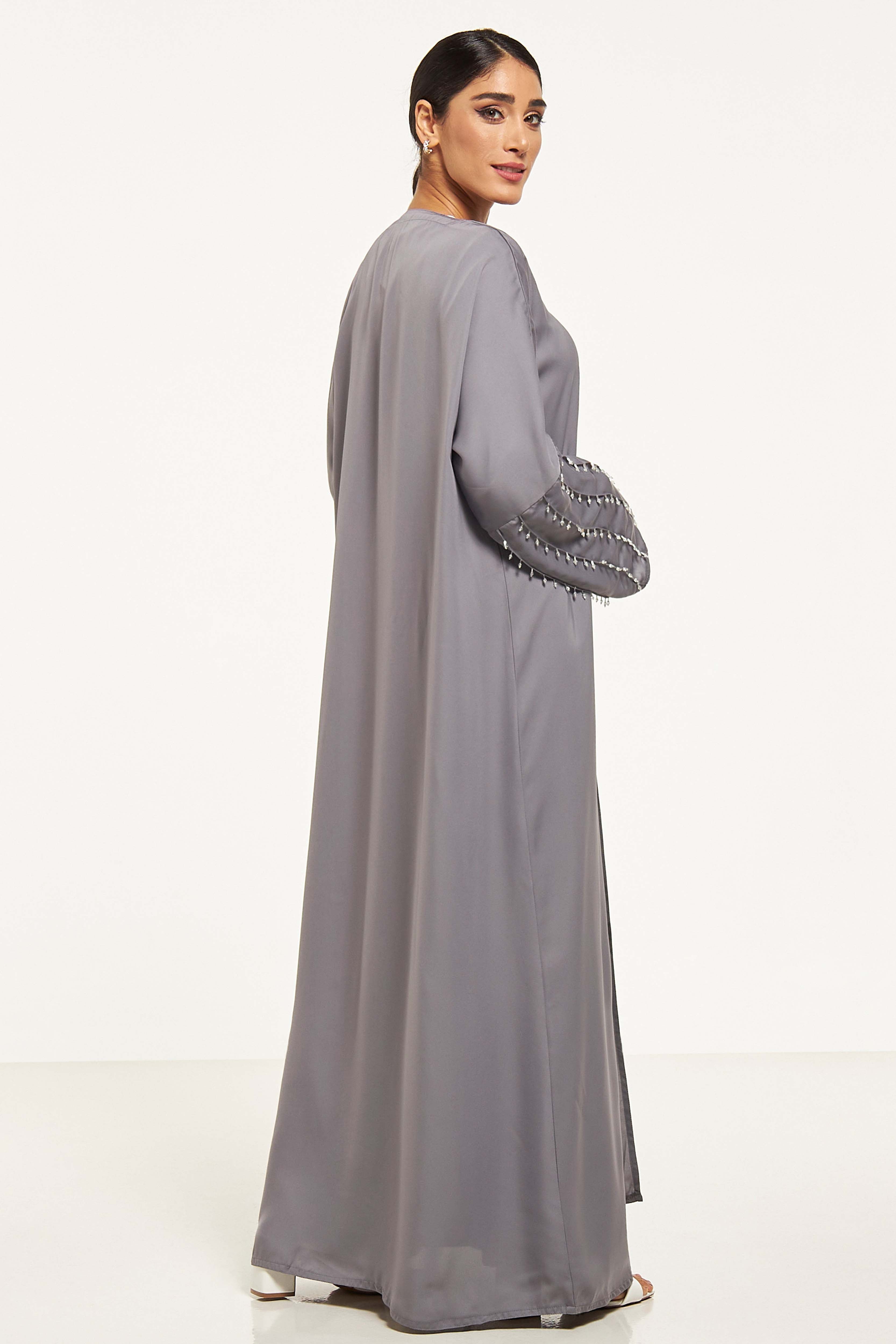 MOiSTREET Embellished Abaya with Sheila and Pleat Detail