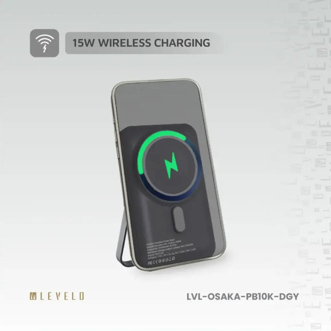 Levelo Osaka Portable 10000mAh Power Bank, Dark Grey