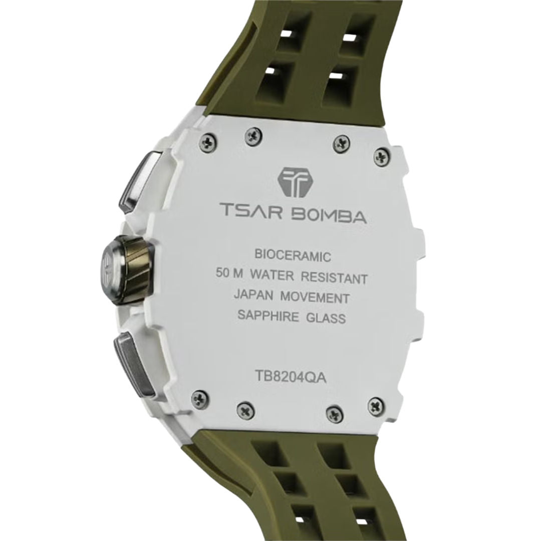 TSAR Bomba Men's White Case Olive Strap Bio-Ceramic Quartz Watch