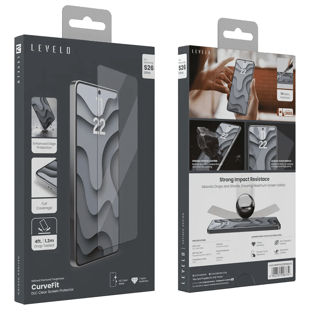 Levelo Curvefit DLC Screen Protector For Samsung S26 Series, Clear