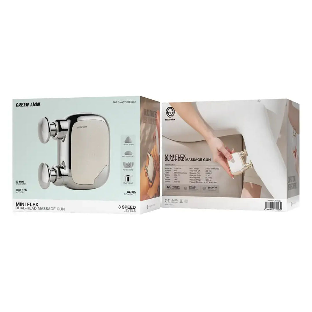 Green Lion Mini Flex Dual-Head Massage Gun, Silver